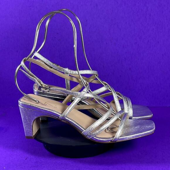 27 EDIT Naturalizer Sliver Metallic Iryna Strappy Heeled Sandal Shoe Size 8-NEW - Picture 1 of 10